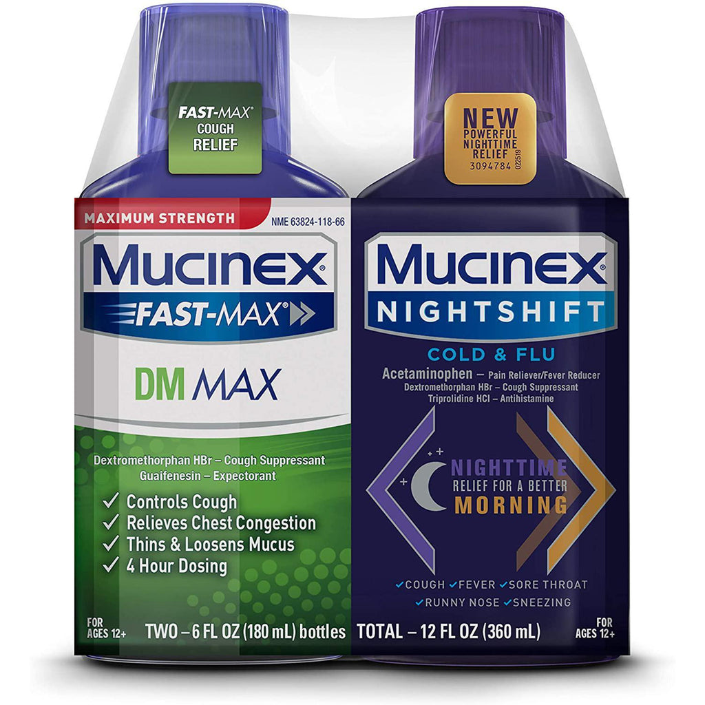 Maximum Strength Mucinex Fast-Max DM Max & Mucinex Nightshift Cold & Flu Liquid (2 x 6 fl. oz.)