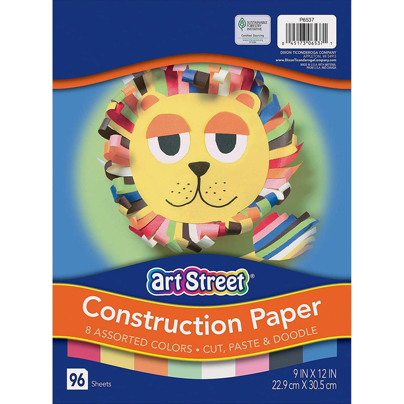 Art Street Lightweight Construction Paper, 9" x 12", 8 Assorted Colors, 96 Sheets