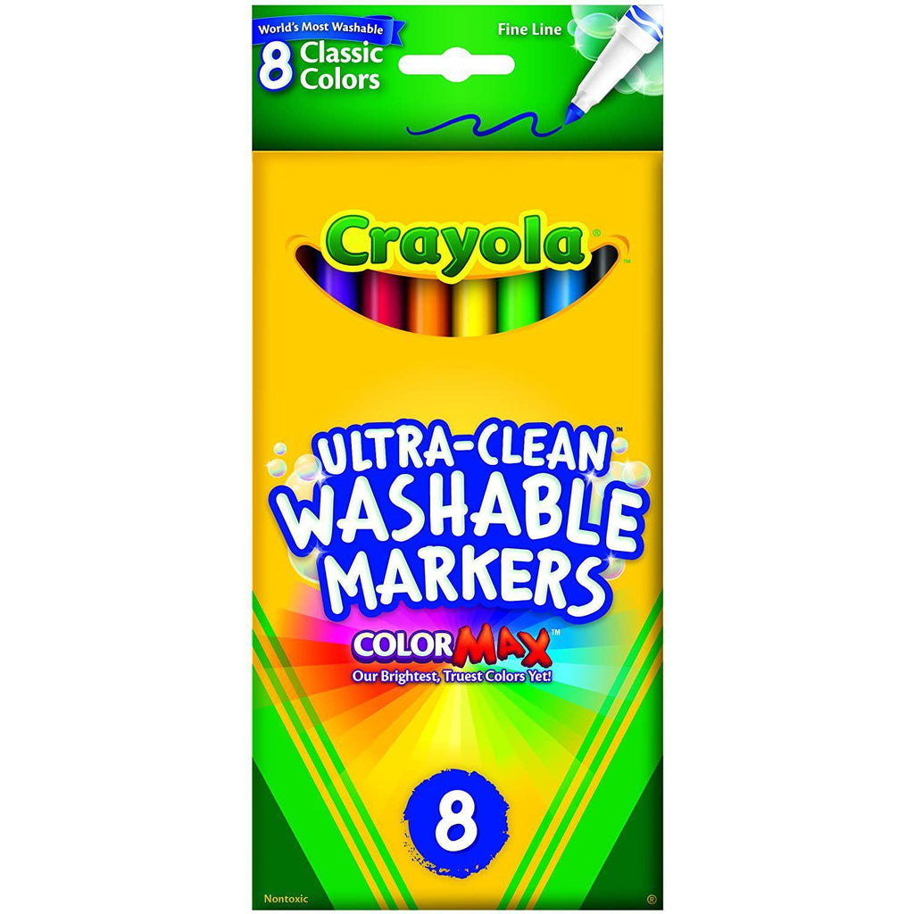 Crayola Ultra-Clean Fine Line Washable Markers, Classic Colors, 8 Pack