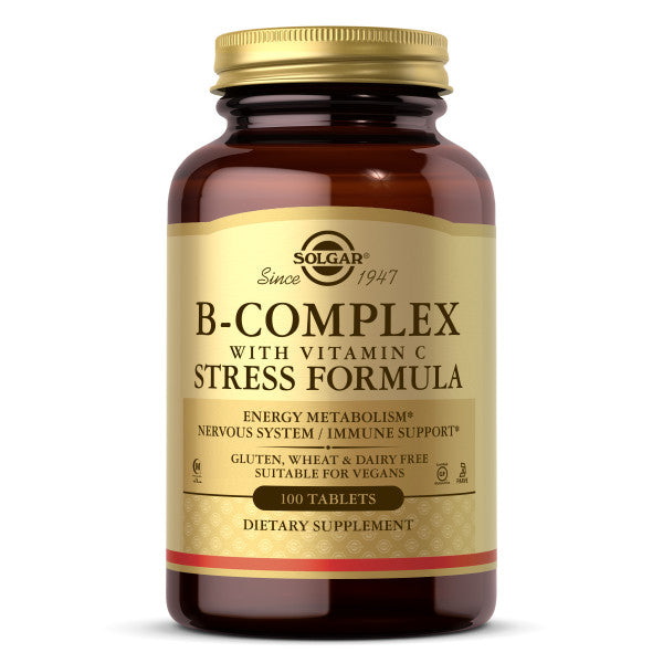 Solgar B Complex with Vitamin C Stress FOrmula vitamins - 100 tablets - vegan, dairy free, gluten free, kosher, halal