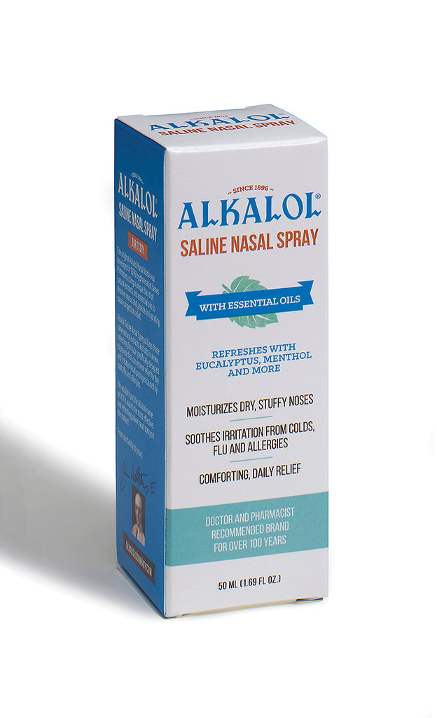 Alkalol Saline Nasal Spray with Essential Oils - 50 ml (1.69 fl oz) Refreshes with Eucalyptus, Menthol, and more*