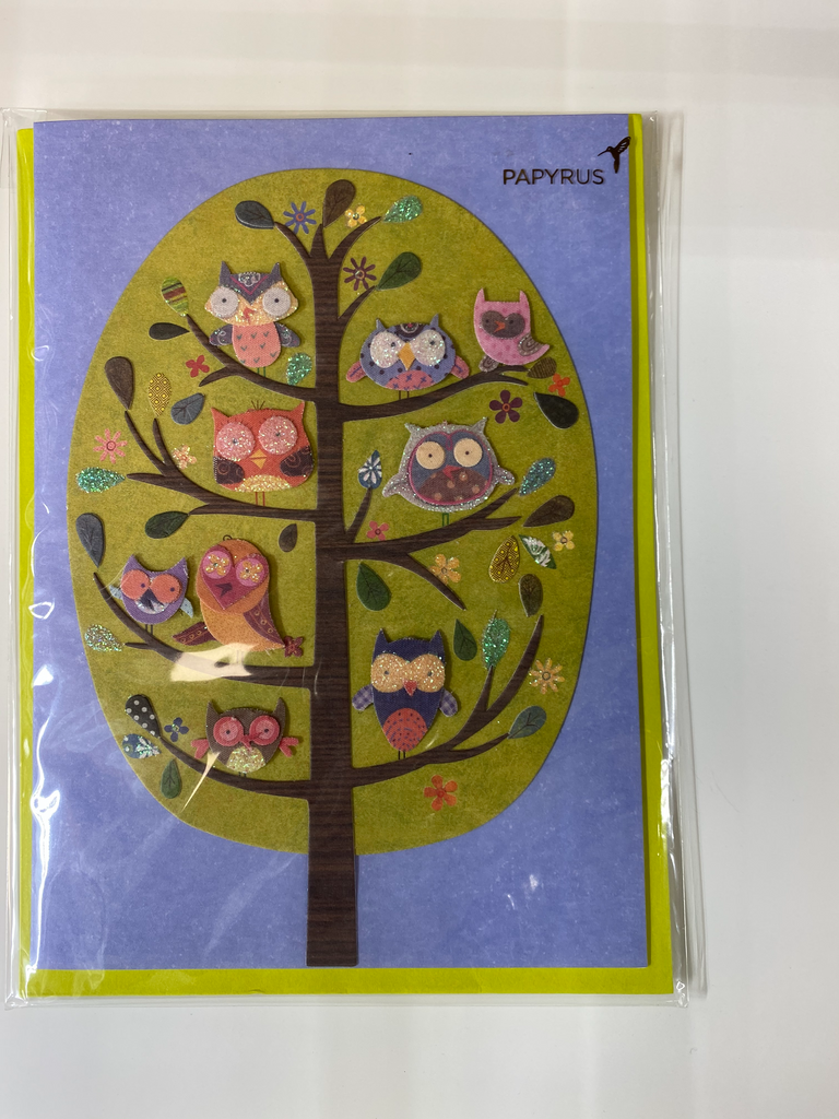 PAPYRUS Blank Card, Owl Tree