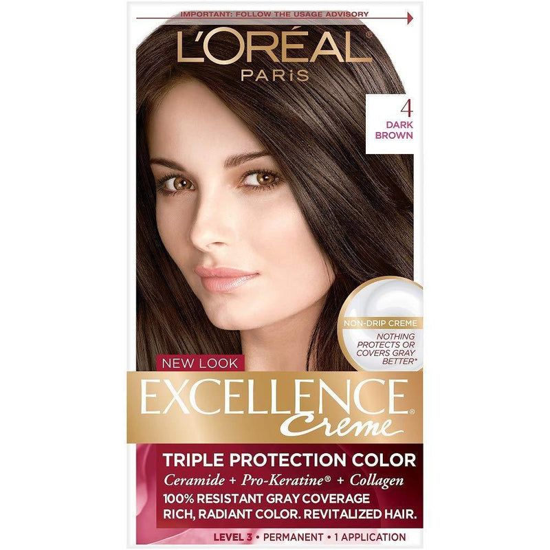L'Oreal Excellence Triple Protection Color Creme, Dark Brown/Natural 4, 1 COUNT