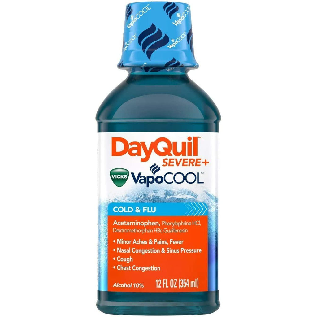 DayQuil Severe + Vicks VapoCOOL Daytime Cough, Cold & Flu Relief Liquid, 12 fl oz Bottle