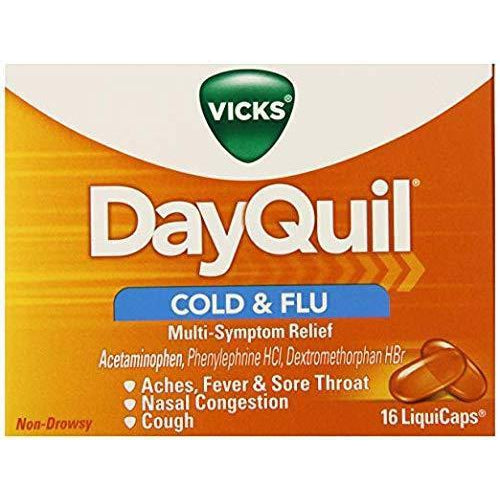 Vicks Dayquil Multisymptom Cold & Flu Relief Liquicaps, Non-Drowsy, 16 Count in one Box