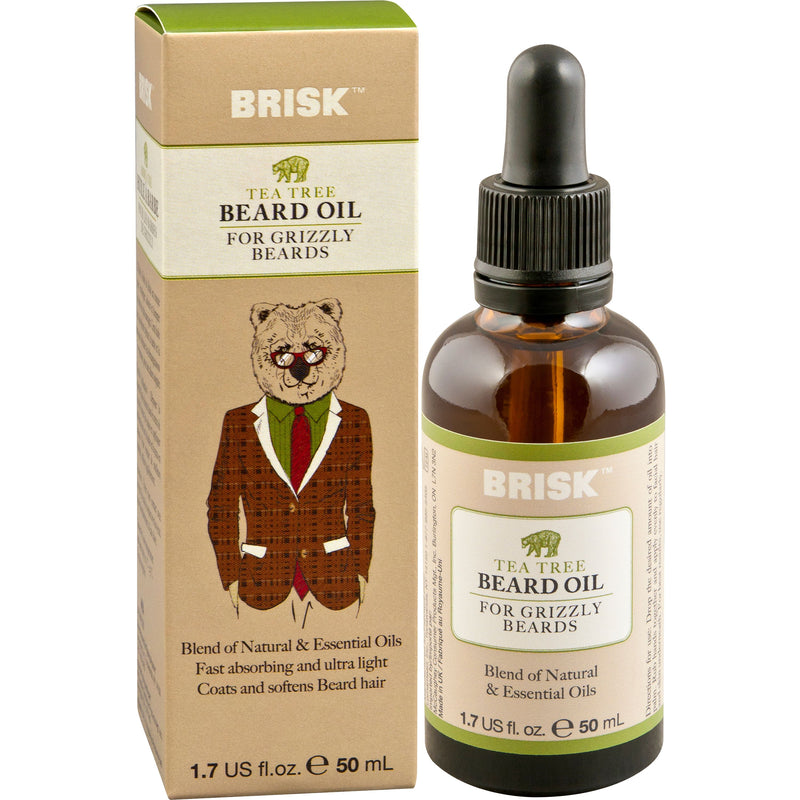 Brisk Grooming Tea Tree Beard Oil - For Scruffy to Grizzly Beards - 1.7 fl oz