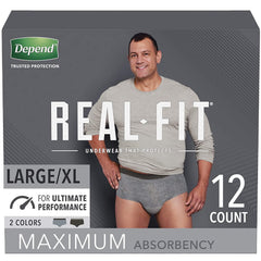 Depend Real Fit Incontinence Underwear for Men with Maximum Absorbency, Large/X-Large, 12 ct