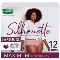 Depend Silhouette Incontinence Underwear for Women, Maximum Absorbency, Large/Extra-Large, Pink & Black, 12 Count