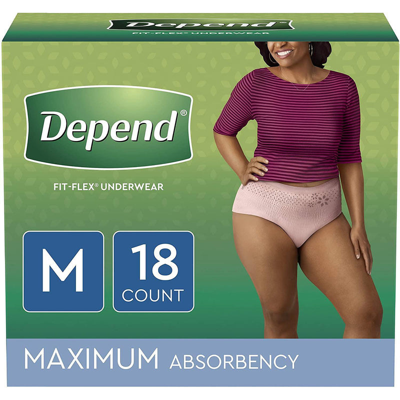 Depend FIT-FLEX Incontinence Underwear for Women, Disposable, Maximum Absorbency, Medium, Blush, 18 Count