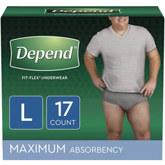 Depend FIT-FLEX Incontinence Underwear for Men, Maximum Absorbency, Disposable, L, Grey, 17 Count