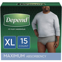 Depend FIT-FLEX Incontinence Underwear for Men, Maximum Absorbency, Disposable, XL, Grey, 15 Count