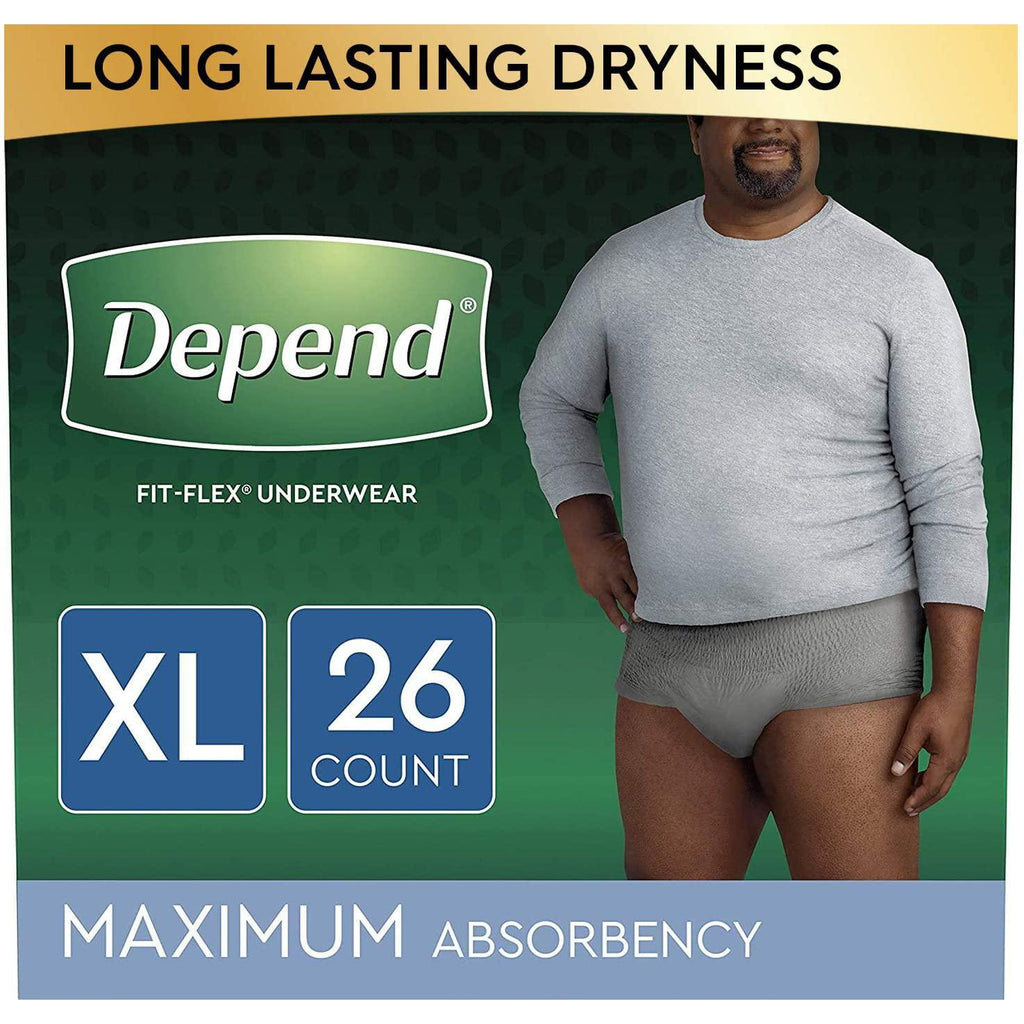 Depend FIT-FLEX Incontinence Underwear for Men, Maximum Absorbency, Disposable, XL, Grey, 26 Count