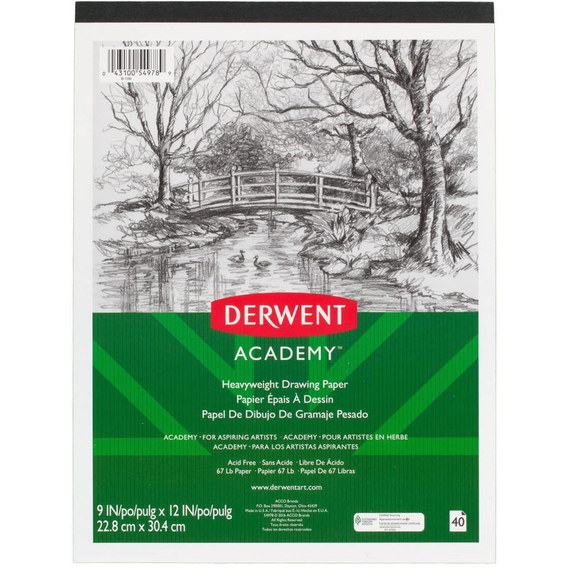 Derwent Academy Drawing Paper Pad, 9" x 12", Heavyweight, 40 Sheets