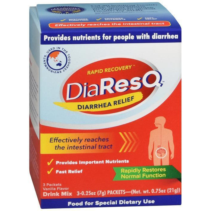 DiaResQ Adult's Rapid Recovery Diarrhea Relief, Vanilla Powder - 3 count