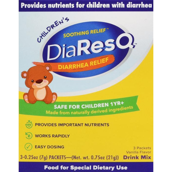 DiaResQ Children's Soothing Diarrhea Relief, Vanilla Powder - 3 count