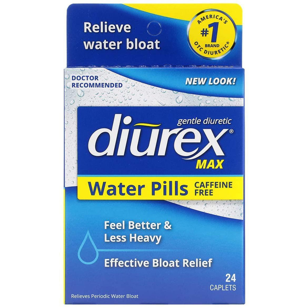 Diurex Max Water Pills, Maximum Strength Caffeine Free Diuretic, Relieve Water Bloat, 24 Count