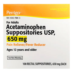 Perrigo Pain Reliever & Fever Reducer Acetaminophen Suppositories, 650 mg, 100 Count