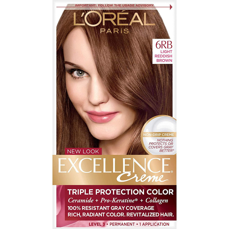 L'Oreal Paris Excellence Creme Permanent Hair Color, 6RB Light Reddish Brown, 1 COUNT