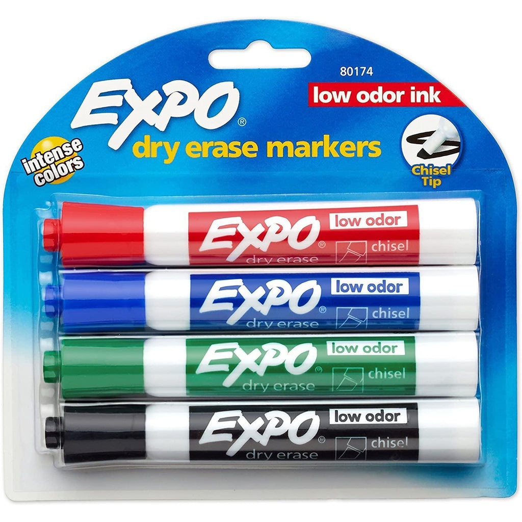 Expo Low Odor Chisel Point Dry Erase Marker, 4 Pack
