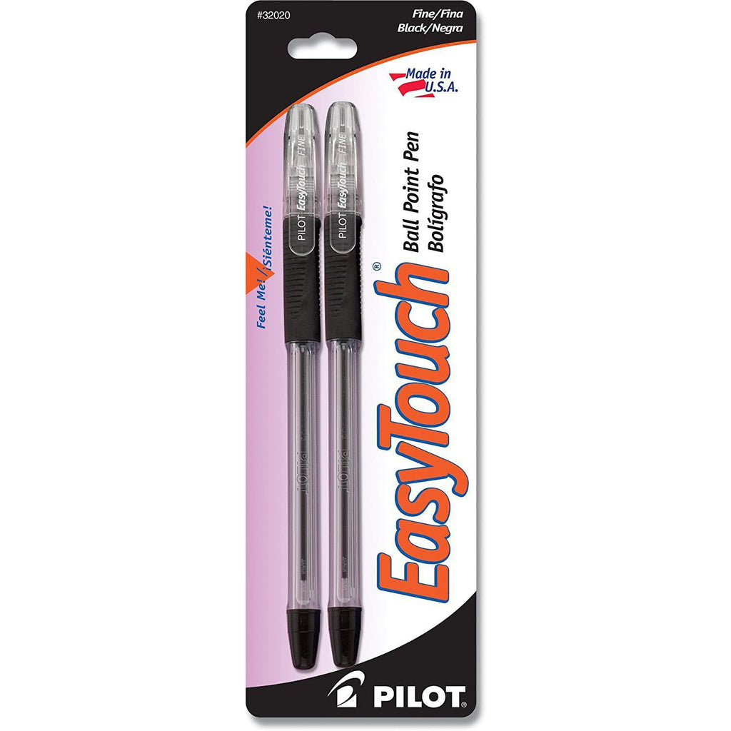 Pilot EasyTouch Ballpoint Stick Pens, Fine Point, Black Ink, 2 Count