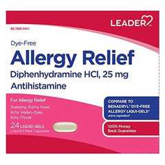 Leader Allergy Relief, Diphenhydramine HCL 25 mg, 24 Liquid-Gels