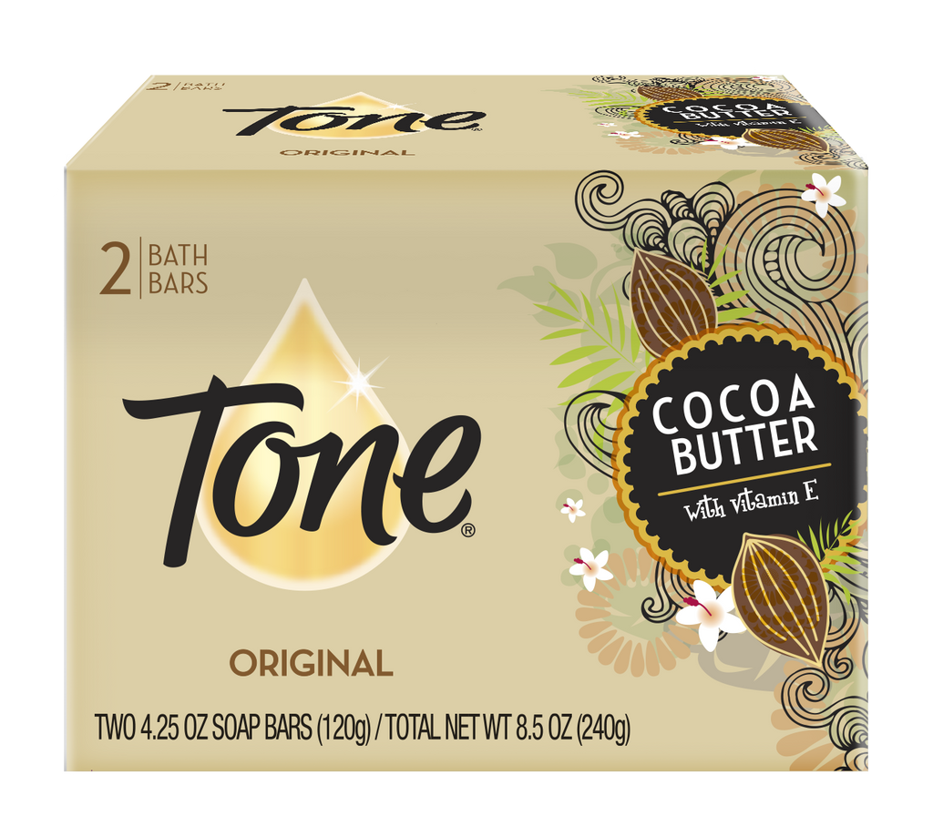 Tone Original Cocoa Butter w Vitamin E Soap Bath Bars - Value Pack of 2 x 4.25 oz Bars