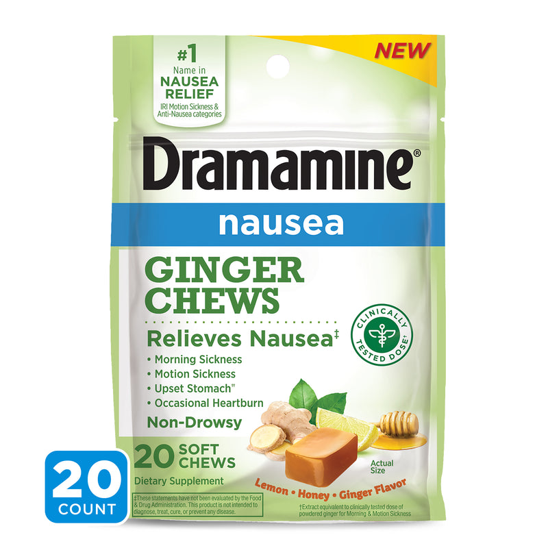 Dramamine Nausea Ginger Chews - Lemon Honey Ginger Flavor - 20 chews