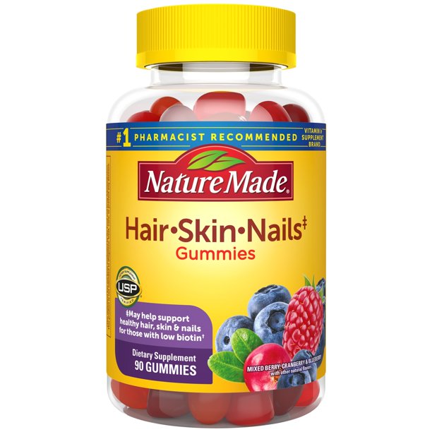 Nature Made Hair Skin Nails Gummies - Mixed Berry, Cranberry, Blueberry - 90 Gummies*