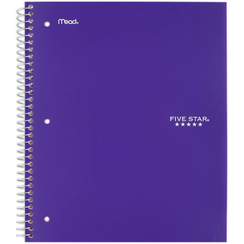 Five Star Spiral Notebook, 5 Subject, Wide Ruled Paper, 200 Sheets, Assorted Colors, 1 Count