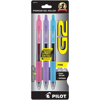 Pilot Automotive Pilot G2 Retractable Premium Gel Ink Roller Ball Pens, Fine Point, Assorted Colors, 3 Count
