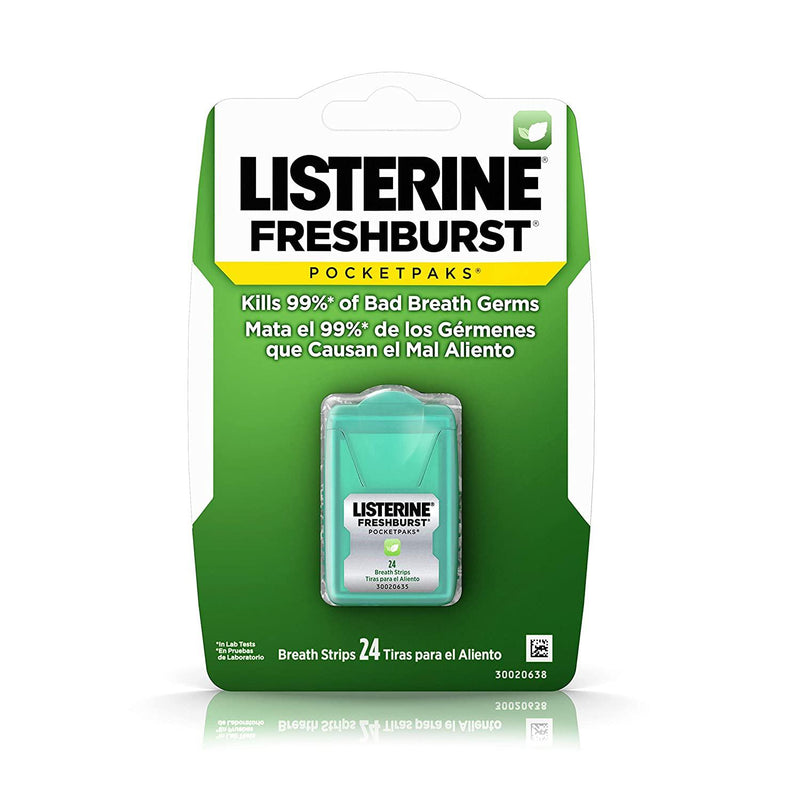 Listerine Freshburst Pocketpaks Breath Strips, Kills Bad Breath Germs, Portable Pack, 24-Strip Pack