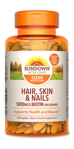 Sundown Hair Skin & Nails Biotin Caplets, 5000mcg, 120 Count
