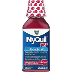 NyQuil Cough Cold & Flu Nighttime Relief for High Blood Pressure, 12 fl oz.