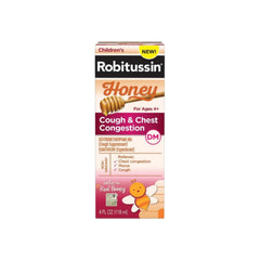Robitussin Cough & Chest Congestion Relief DM. Liquid Honey Flavor, 4 fl oz.
