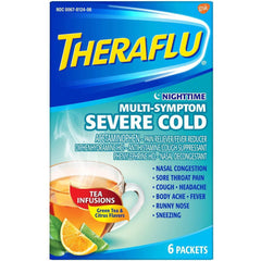 TheraFlu Night Time Multi-Symptom Severe Cold, Green Tea & Citrus Flavor, 6 PACKETS