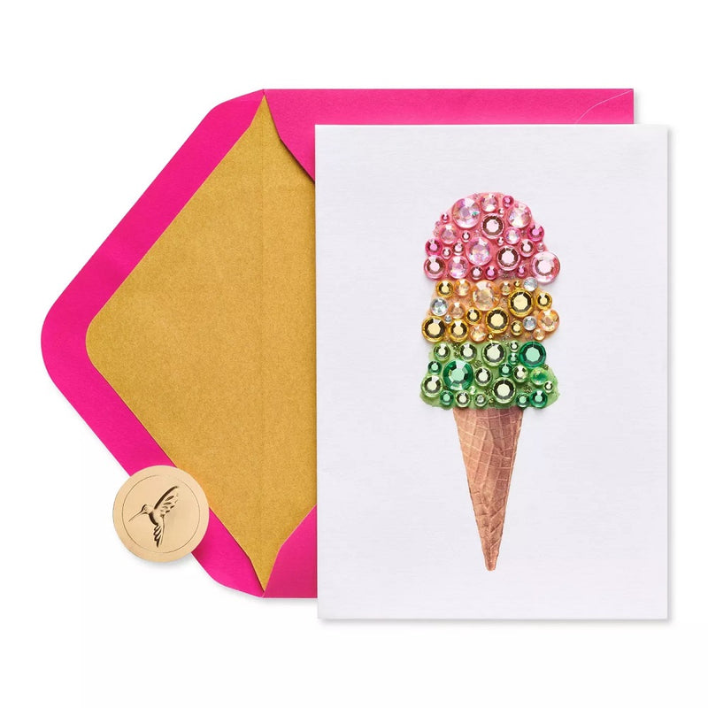 Papyrus Happy Birthday Rhinestone Embellished Ice Cream Greeting Card