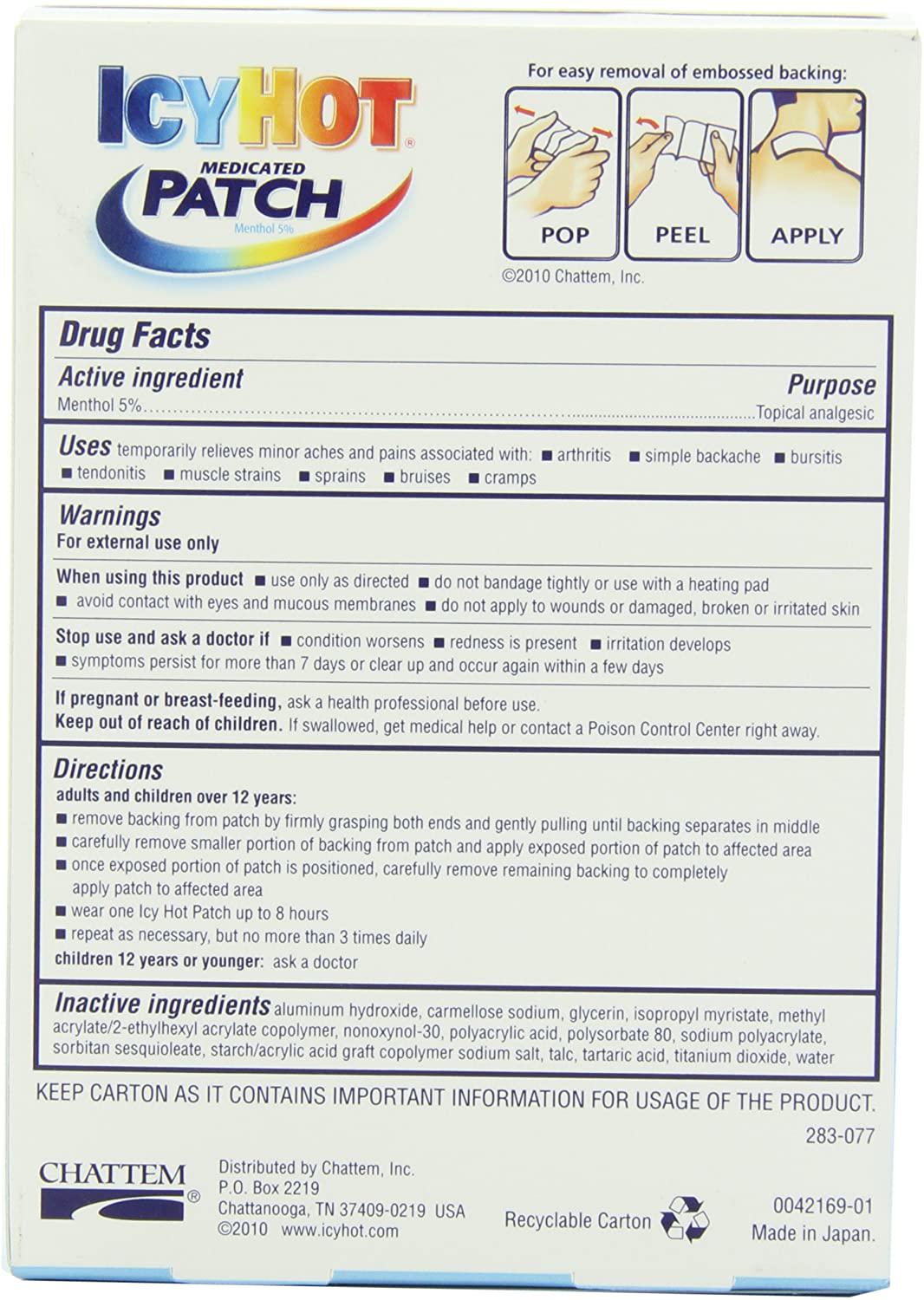 Icy Patch Icy Hot Extra Strength Medicated Patch, Small, 5 Count | Silver Rod ...