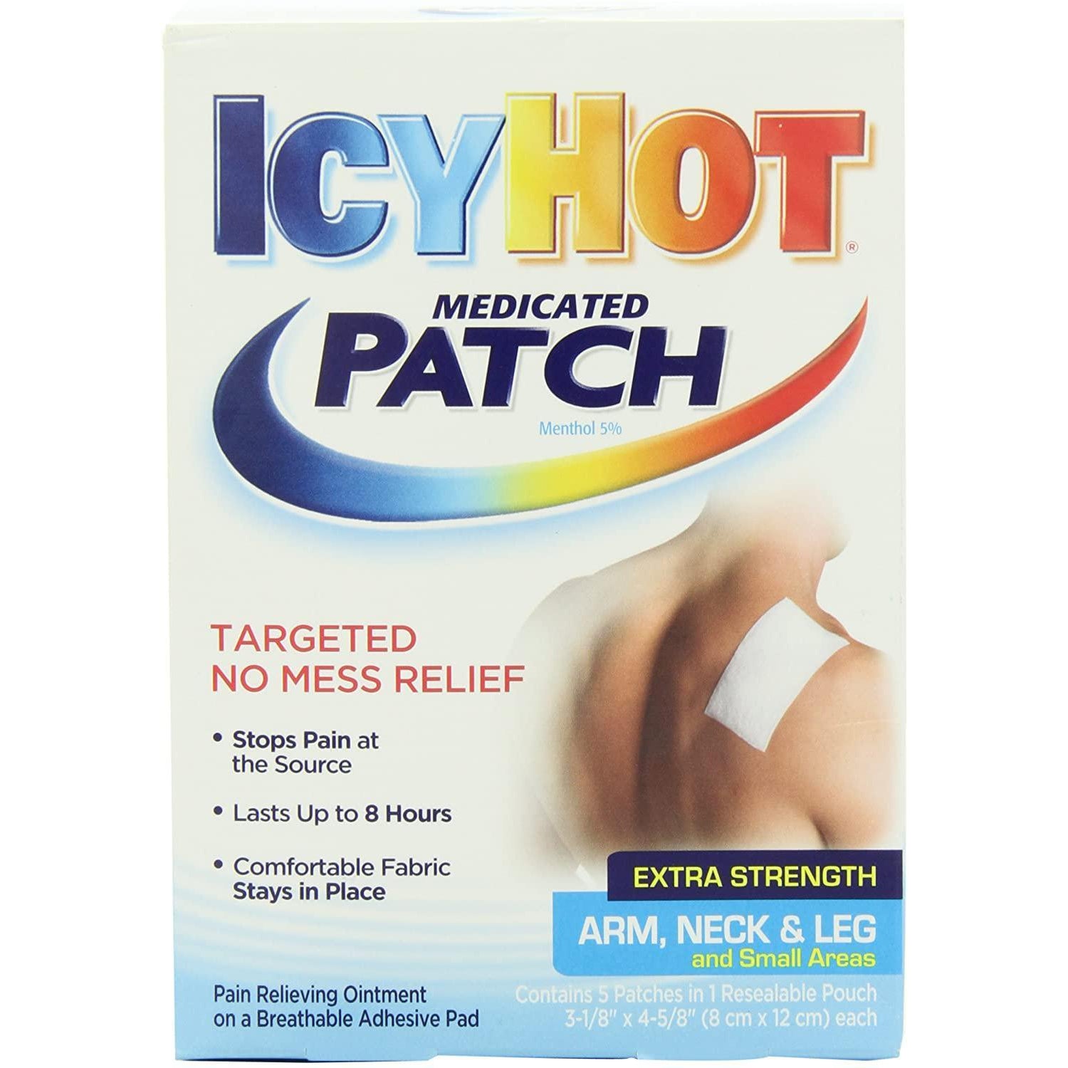Icy Hot Extra Strength Medicated Patch, Small, 5 Count Silver Rod