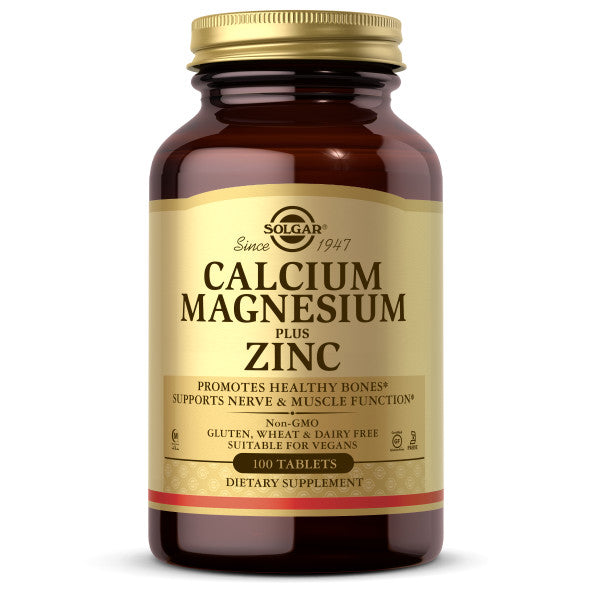 Solgar Calcium Magnesium Plus Zinc Tablets, 100 ct - Non GMO, Vegan, Gluten & Dairy Free, Halal, Kosher Supplement