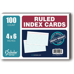 iScholar Index Cards, White, Ruled, 4