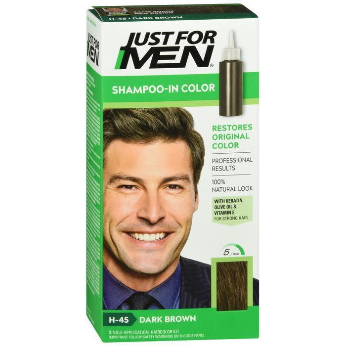 Just For Men Shampoo-In Color, Gray Hair Coloring for Men - Dark Brown, H-45