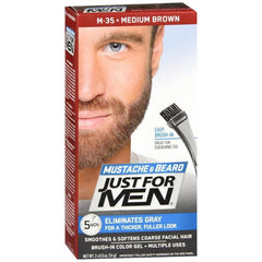 Just For Men Mustache & Beard, Beard Coloring for Gray Hair with Brush Included - Color: Medium Brown, M-35