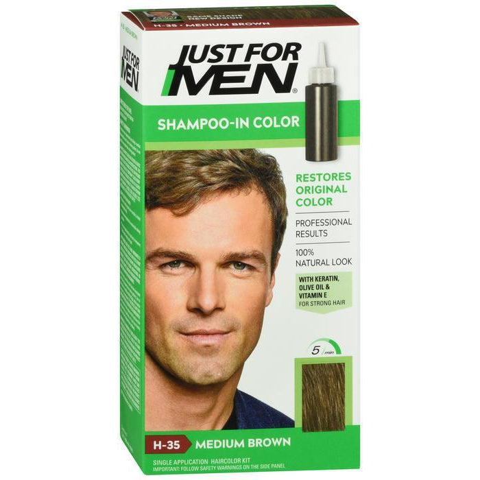 Just For Men Shampoo-In Color, Gray Hair Coloring for Men - Medium Brown, H-35