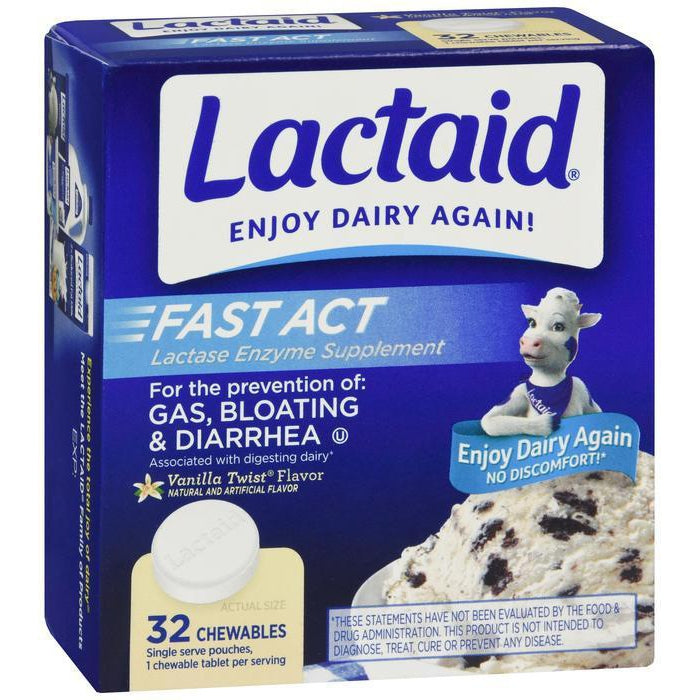 Lactaid Fast Act Lactose Intolerance Relief Chewables, Vanilla Twist, 32 Packs of 1-ct.