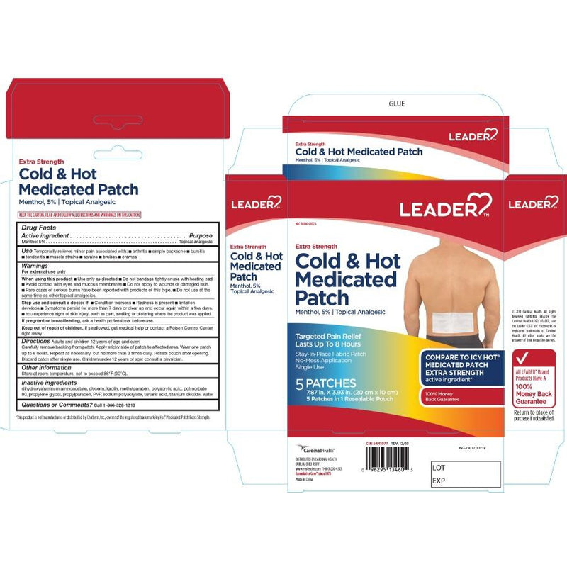 Leader Cold and Hot Medicated Patch, Menthol 5%, 5 Count