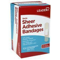 Leader Sheer Adhesive Bandages, 3/4" x 3", 100 Count
