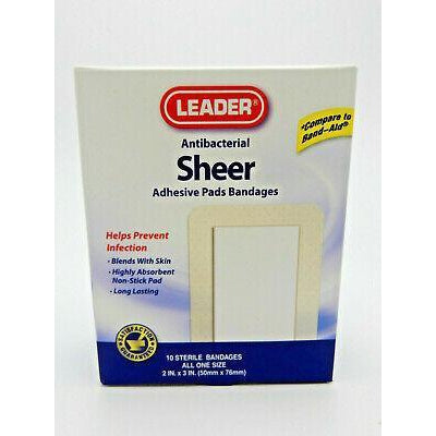 Leader Antibacterial Sheer Bandages, 2" x 3", 10 Count