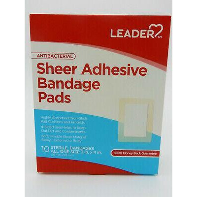 Leader Antibacterial Sheer Bandages Pads, 3" x 4 ", 10 Count*
