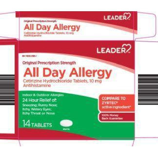 Leader All Day Allergy with Cetirizine Hydrochloride, 14 Tablets
