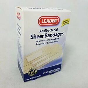 Leader Antibacterial Sheer Bandages, Assorted Sizes, 60 Count